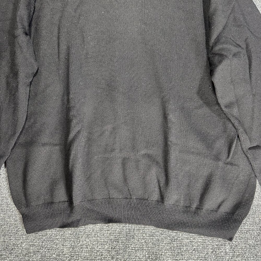 Brooks Brothers Sweater Mens Large Black Merino Wool Stretch Ribbed Hem V Neck - Picture 2 of 7
